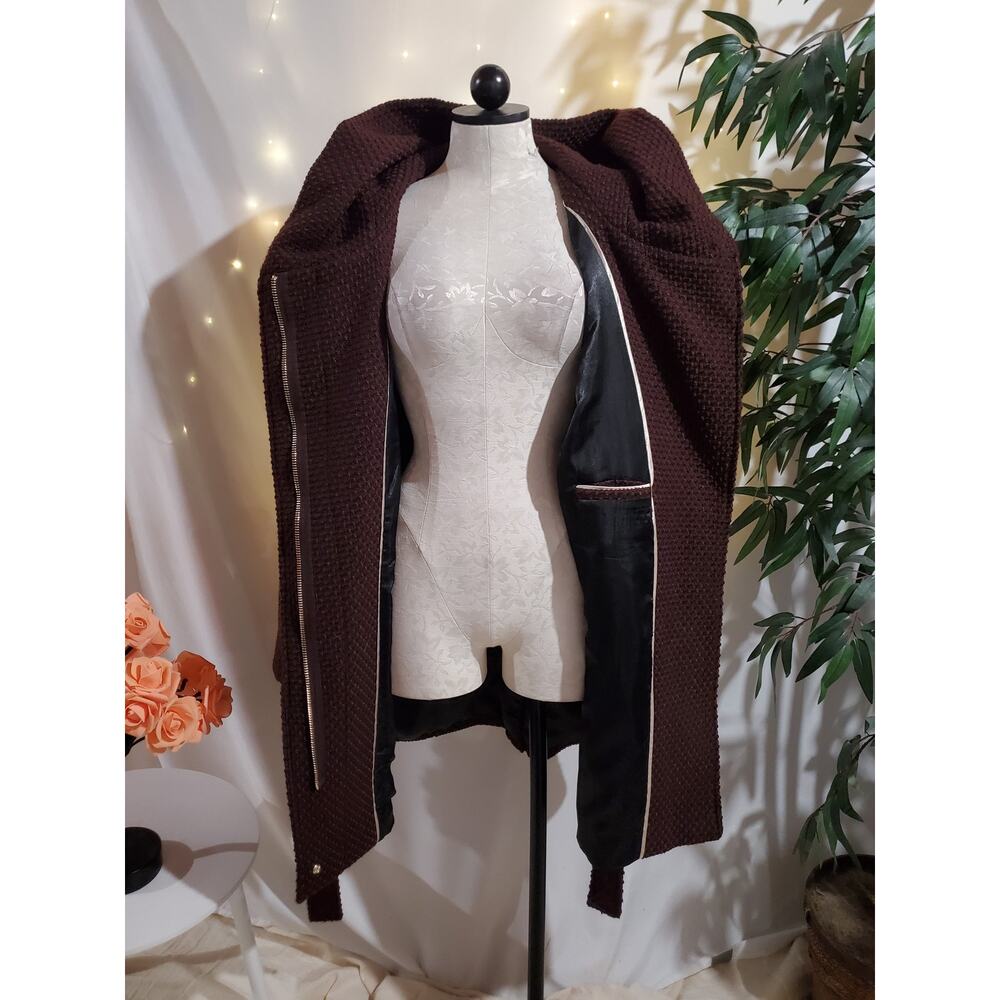 Calvin Klein NWT Woven Belted Hooded Zip Mid Length Coat Womens Size XL Plum - Picture 9 of 15